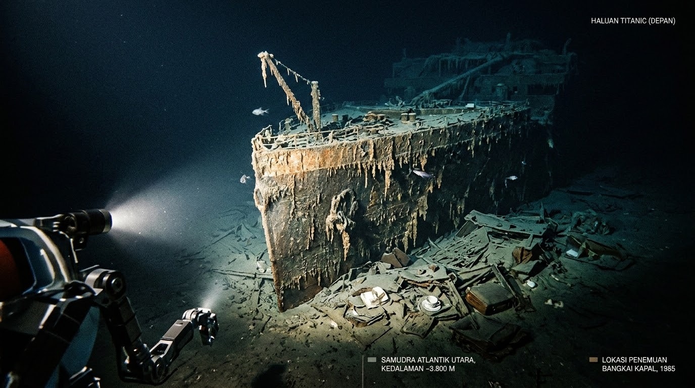 Foto bangkai kapal Titanic di dasar Samudra Atlantik